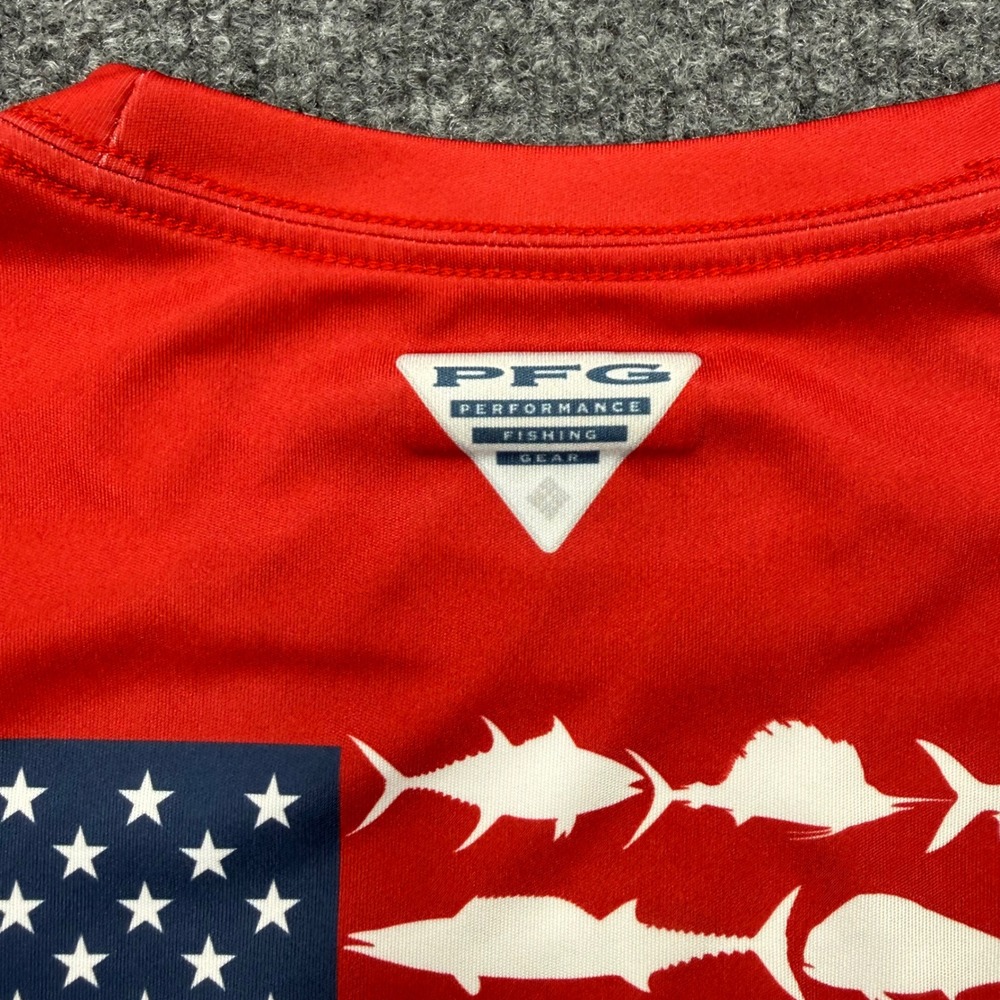 Columbia PFG Mens Red Long Sleeve Fish Flag Graphic Performance Shirt Small - Picture 7 of 10